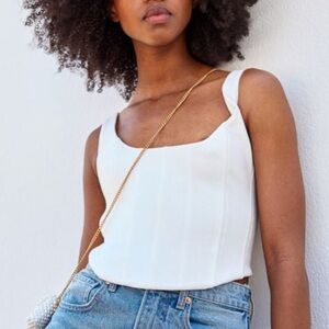 H&M Brock Collection sz S White Ribbed 100% cotton elastic back corset Top
